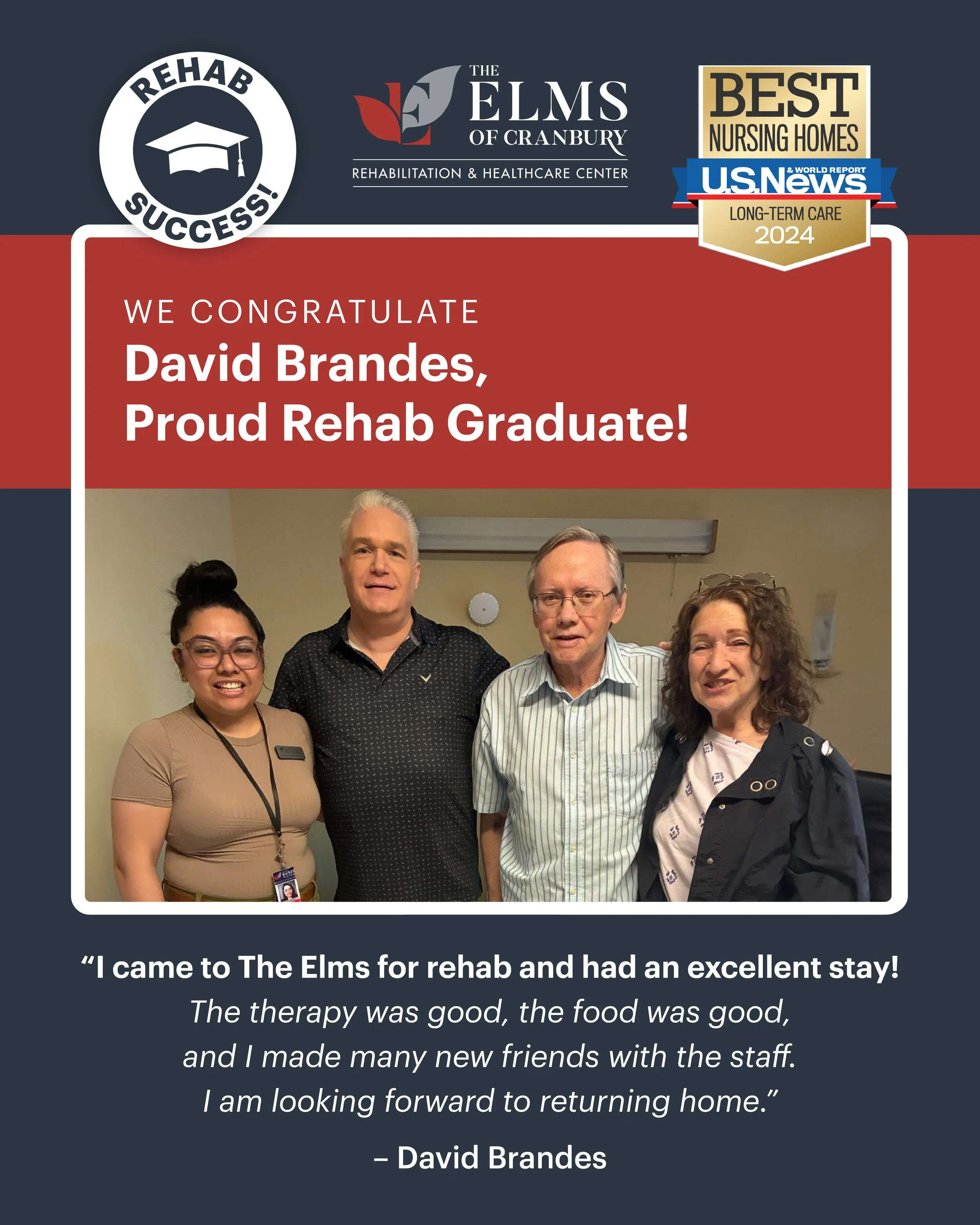 David B: Rehab success story at The Elms of Cranbury, NJ