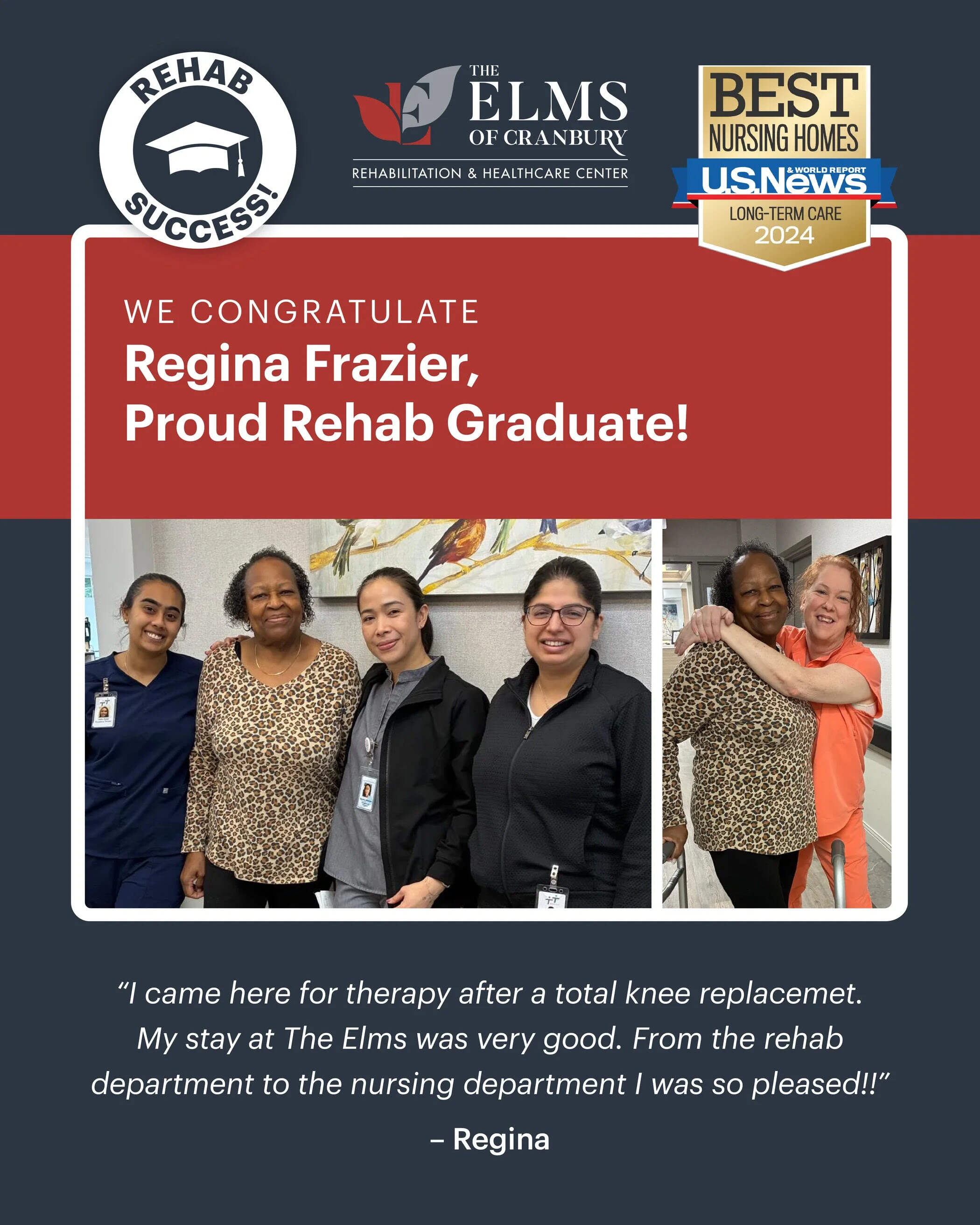 Regina F: Rehab success story at The Elms of Cranbury, NJ