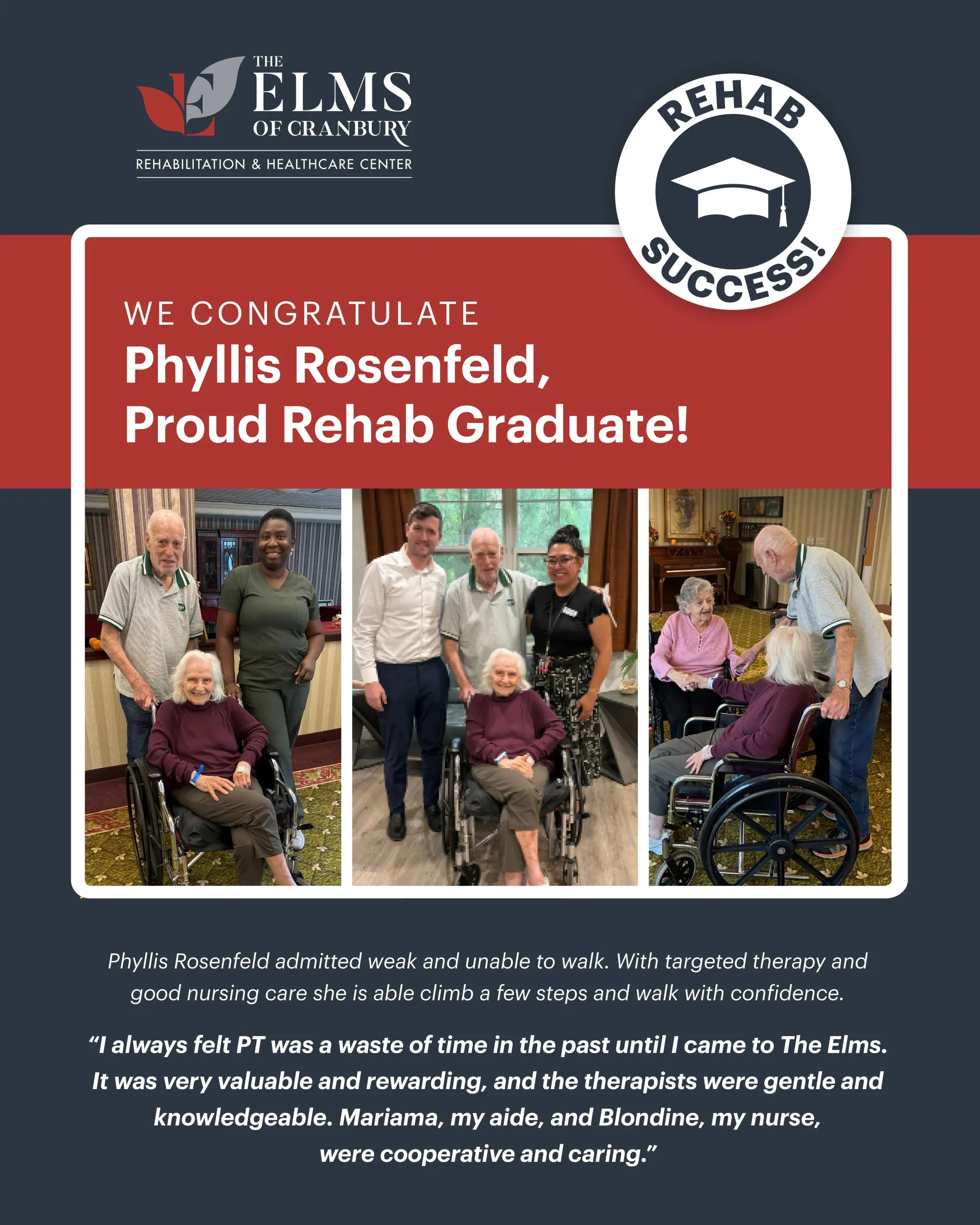 Phyllis Rosenfeld: Rehab success story at The Elms of Cranbury, NJ